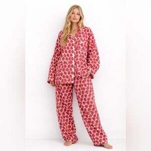 Handmade Organic Cotton Strawberry Print Pajamas Oversized L